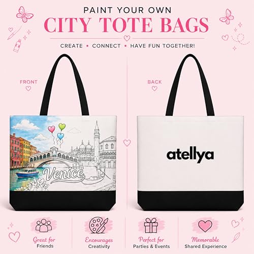 Atellya 70 pcs (10 Set) Pre Drawn Canvas Bags Set Paint and Sip Kit for Adults Painting, Paint and Sip Kit for Adults, DIY Party Women, DIY Crafts for Adults, DIY Large Tote Bags Making Kit