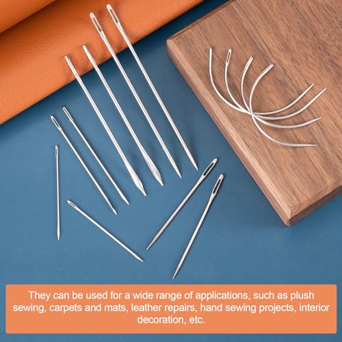 Pndeyo Leather Sewing Needles 42pcs, Heavy Duty Sewing Needles Kit Curved Hand Sewing Needles for Upholstery Leather Craft Carpet Canvas Repair