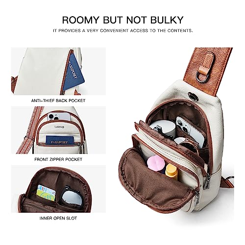 LATMAP 7L Sling Bag For Women Faux Leather Anti Theft Small Casual Daypack Backpack Fanny Pack Crossbody Chest Bags Purse Waterproof Beige Brown - color: Beige Brown