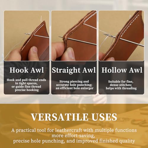 Diudus 3 Pcs Sewing Awl Tool Leather Sewing Tools Scratch Awl Tool - color: 3 Pack Wood Color (Scratch Hook Hollow)