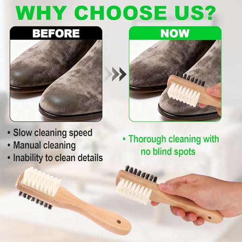 2-in-1 Suede Shoe Cleaner with Eraser, Wooden Handle Suede & Nubuck Cleaning Brush for Shoes Bags Jackets, Easy to Hold & Use - size: Type B