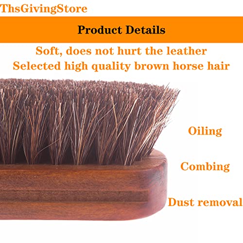 Horsehair Shoe Brush for Cleaning, Leather Brush Car Cleaning Brush, Solid Wood Handle Polishing Brush with Soft Bristles, Comfy Grip