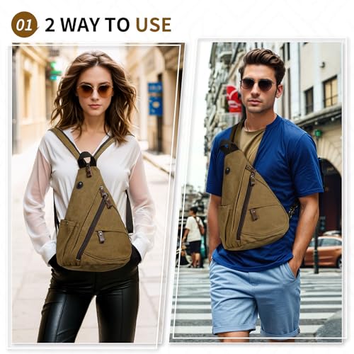 Crossbody Bag for Women Men - Small Sling Backpack 3-in-1,Coffee - color: Coffee