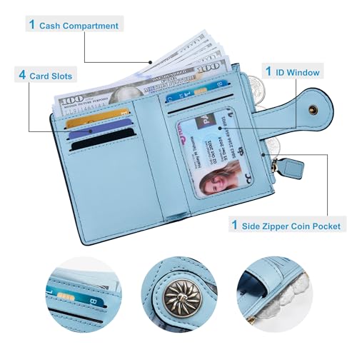 Tipmile Small Wallet Women Bifold RFID Blocking Card Holder Leather Wallets with Zipper Coin Pocket, White & Blue - color: White & Blue