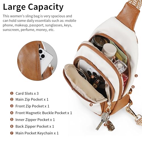 BIAVOI Crossbody Bags for Women Anti Theft Small Sling Handbag with Zipper Lock Vegan Leather RFID Blocking Chest Pure - color: Beige Brown-02