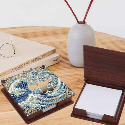 JISHSHAY Diamond Painting Note Box Sea Wave Diamond Art Sticky Note Holder Gem Art Notecard Box Gem Painting Mosaic Kits for Adults Embroidery Kit Memo Pad Holder, Contains 160 Sheets of Paper - color: Sea Wave