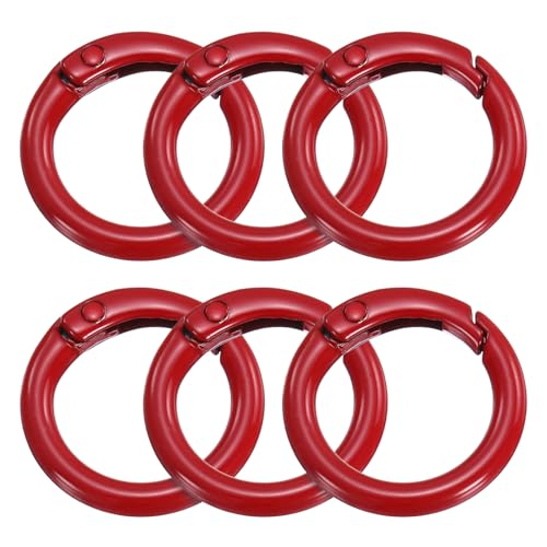 HARFINGTON 6pcs Metal Spring O Rings 0.7" Trigger Spring Keyrings Buckle Round Snap Clip for DIY Keychains Bag Purse Handbag, Red