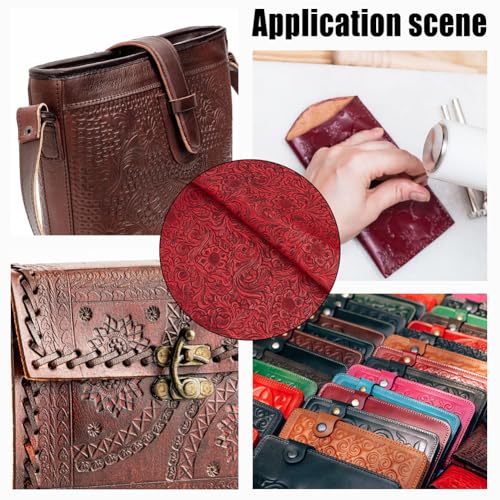 1 Yard 55" Bump Texture Vintage Floral Leather Sheet Embossed Faux Leather Fabric Dark Red Phoenix Pattern Embossed Fabric for DIY Furniture Seat Handmade Earrings Making Crafts - color: Red