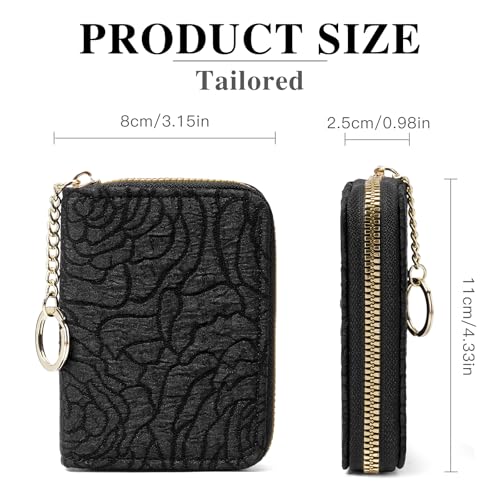 RNIEGA Credit Card Holder RFID Blocking Small Wallet for Women Vegan Leather Card Case Wallets with Zipper Keychain - color: zz-Black