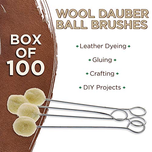 TCP Global Wool Daubers Ball Brush (Pack of 100) - Applicator Tool | For Leather Dye, Dying, Staining, Crafting, DIY Crafts Projects, Gluing, Contact Cement, Shoe Shine Polish - Daub, Swab