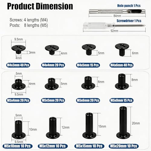 115 Sets Black Chicago Screws Kit for Leather Crafts, Screw Rivets - color: Black