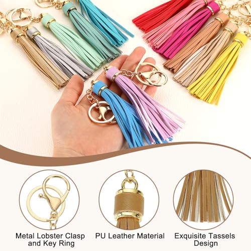 uxcell Leather Keychain Tassels, Women Tassel Bag Charm with Lobster Clasp Key Ring for Handbag Purse - color: Light Coffee