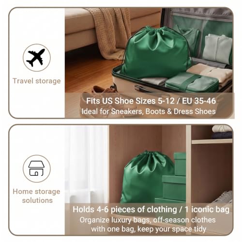 Q&J Fabric Co. 6 Pack Satin Dust Bag 19.7x23.6 inch Forest Green 100% Polyester Silk Bag Purse Dust Bag Shoe Bags for Closet Purse Protector Bag Dust Covers for Purses - color: Forest Green, size: 19.7"x23.6"