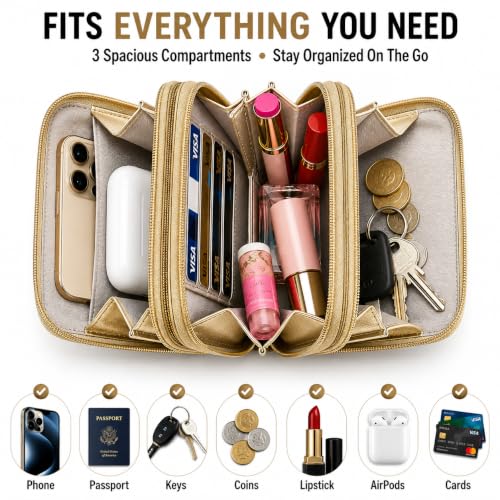 Crossbody Cellphone Purse Women Touch Screen Bag RFID Blocking Wallet Handbag Shoulder Strap - color: Gold-small, size: Small