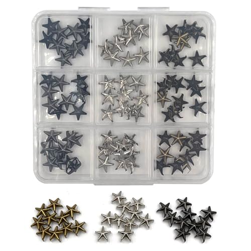Honigo 90pcs Star-Shaped Studs Rivets Mixed Color Metal Solid Brass 10mm 5 Prongs Spikes Spots for Leather Craft Clothes Belt Bag Shoes Decorations Totes DIY Craft Gun Silver Bronze - color: Gun Silver Bronze, size: Gun Silver Bronze 10MM
