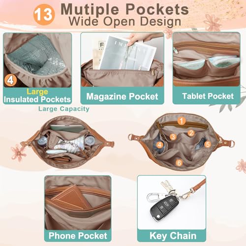 MOMINSIDE Diaper Bag Tote Convertible Diaper Bag Backpack Tote Leather | 4 in 1 Baby Bag Hospital bag 13 Pockets Travel Diaper Tote Pañaleras Para Bebe with Changing Pad for Mom & Dad(Brown) - color: Brown