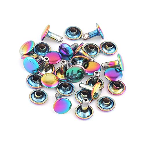 Rainbow Tubular Double Cap Rivets, 9mm Rainbow Rapid Rivet, Round,50 PCS | Rainbow Tubular Double Cap Rivets,9mm Round Rapid Rivet,Rivet Studs for Purse Bags Handbags Shoes Belts Leather Craft Repair - color: Rainbow 50 PCS