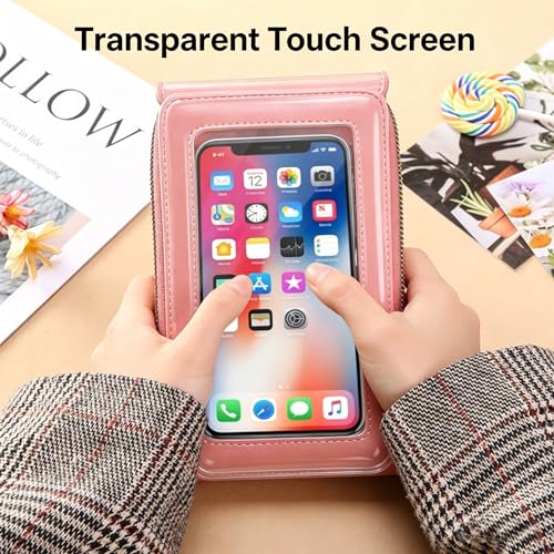 Touchscreen Phone Crossbody Bags for Women,Anti-Theft PU Leather Messenger Bag,RFID Blocking Small Mobile Phone Purse Wallet - color: Brown