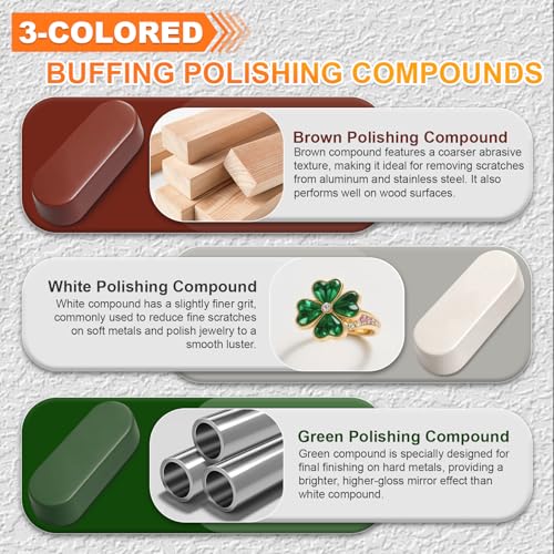 BURMONG 4” Metal Buffing & Polishing Wheel Kit for Drill with 1/4” Drill Adapter, 8PCS Set with 4 Cotton Polishing Wheels (1/2” Arbor Hole) & 3 Polishing Compounds for Aluminum & Metal