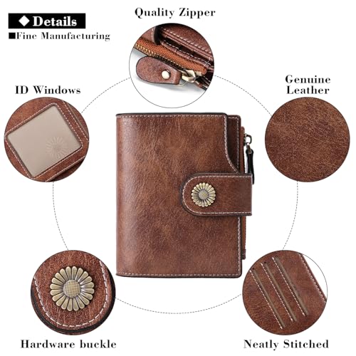 FALAN MULE Small Wallet for Women Leather Bifold Compact Small Womens Wallet with RFID Blocking - color: Light brown