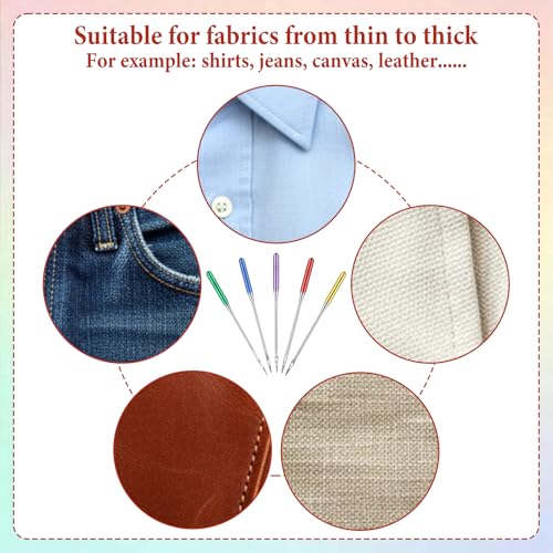 30 Pcs Universal Sewing Machine Needles Denim Needle for Sewing Machine Regular Point HAX1 65/9, 75/11, 90/14, 100/16, 110/18 for Thick Fabric Leather Jeans Canvas (Bright Color)
