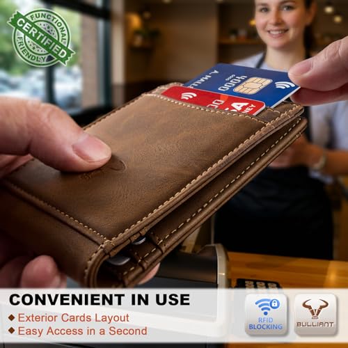BULLIANT Slim Magnetic Leather Pocket Wallet Bill Holder 10Cards For Men | RFID Blocking | Easy Access | Gift Boxed - color: Tiger Eye8865