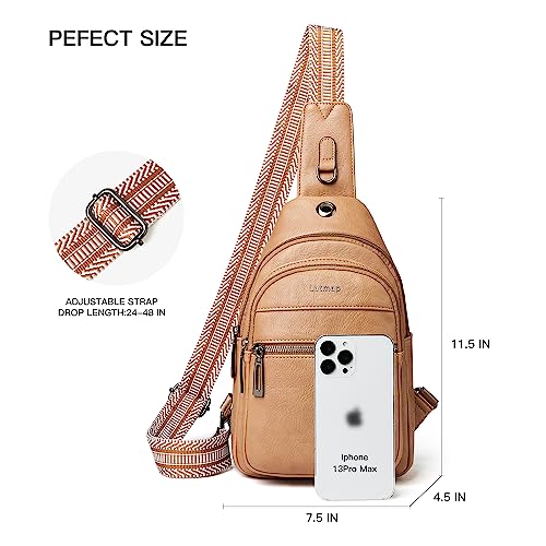LATMAP 7L Sling Bag For Women Faux Leather Anti Theft Small Casual Daypack Backpack Fanny Pack Crossbody Chest Bags Purse Waterproof Tan - color: Tan
