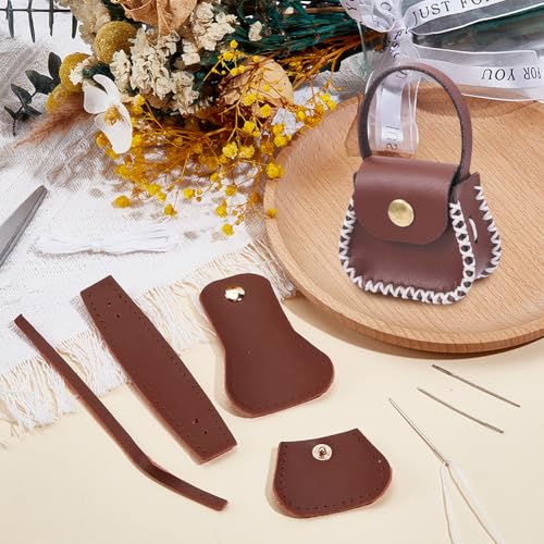 CALFOVERA DIY Handbag Mini Coin Bag Sewing Set for Women Genuine Leather Purse Making Kit Handmade Small Purse Crochet Knitting Supplies for DIY Birthday Bridal Wedding Gift(Brown) - color: brown
