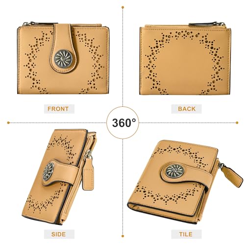 Tipmile Small Wallet for Women Bifold RFID Blocking Card Holder Leather Wallets with Zipper Coin Pocket - color: Yellow