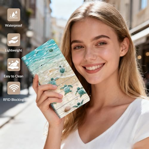 Anikathy Womens Wallet, Rfid Wallets for Women,Slim Thin Credit Card Holder Organizer Purse,PU Leather Cute Long Bifold Clutch Cash Wallet with Zipper Coin Pocket,Ladies Gift,Beach Turtles - color: Beach Turtles