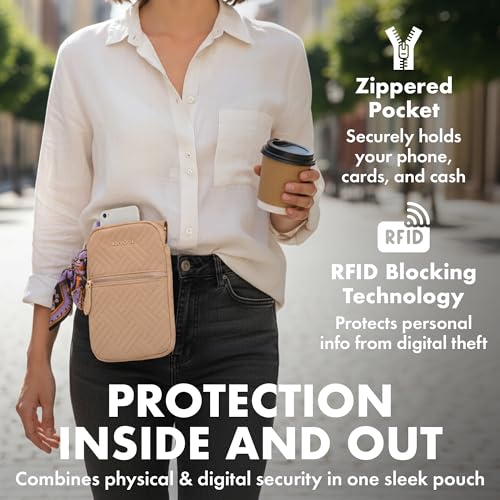 Magnetic Hip Pouch - RFID Blocking Pouch and Key Fob Protector - Zippered Pocket, Magnetic Snaplock Attachment - Lightweight Travel Wallet, Hip Bag for Concerts and Errands - Sandstone Quilt - color: Sandstone