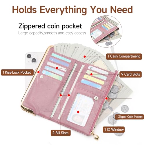 GOIACII Womens Wallet Kiss Lock Bifold Leather Wallets for Women Pink - color: A05 Pink