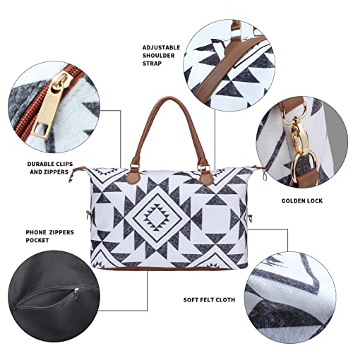 Weekender Bag Duffle Bag For Women Large Travel Tote Bag Overnight Weekend Bags With Shoulder Strap Cow Leopard Atzec… - color: Geometry-a