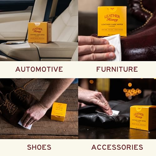 Leather Honey Cleaner Wipes – Clean Leather On-The-Go, 10 Wipes | Non-toxic, trusted since 1968 & made in the USA. Deep clean on the go. Any color leather – couches, car seats, shoes & bags. - style: Cleaner