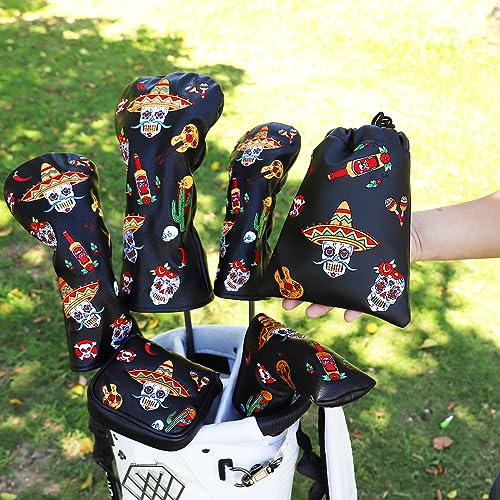 Golf Valuables Pouch - Leather Tee Pouch with Drawstring Closure Golf Gifts - color: Mexico Skull