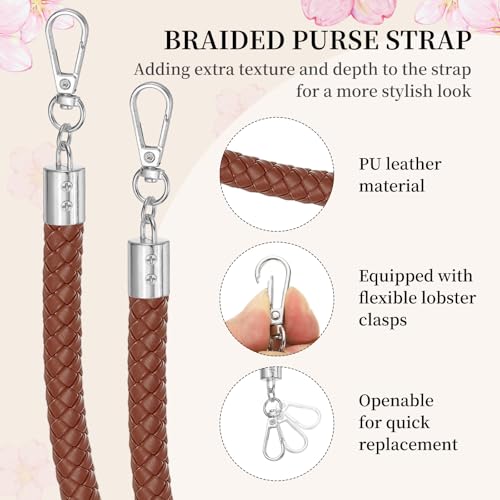 PATIKIL Braided Purse Straps 62cm / 24", PU Leather Handbag Handles Replacement with Silver Buckle for DIY Purse Handbag Tote Making Accessories, Brown - color: Brown, size: 24 Inch