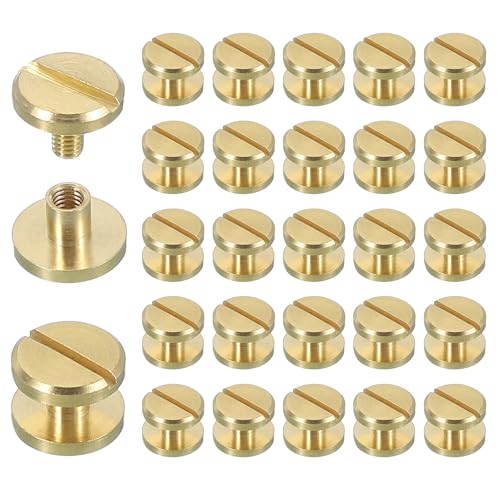 uxcell 30 Sets Chicago Screw Rivets M4x4mm Metal Phillips Head Post Nail Rivet Stud Screws Connectors for DIY Leather Belt Bag Craft Bookbinding, Brass - size: M4x4mm
