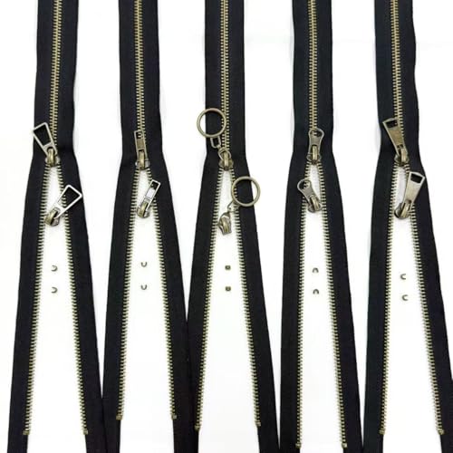 #5 Heavy Duty Metal Zipper 5 Pieces 1 Yard Long Each(Black/Copper Teeth) - color: Black/Copper Teeth