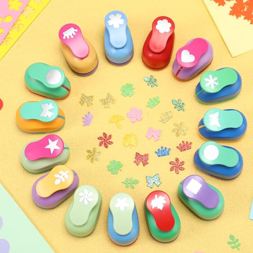 Harloon 15 Pcs Paper Punch Shapes 1 Inch, Hole Puncher for Scrapbooking | Mixed Design Cutters for Card Making, Album Decoration, Teacher Classroom Supplies, Lightweight Crafting Tool