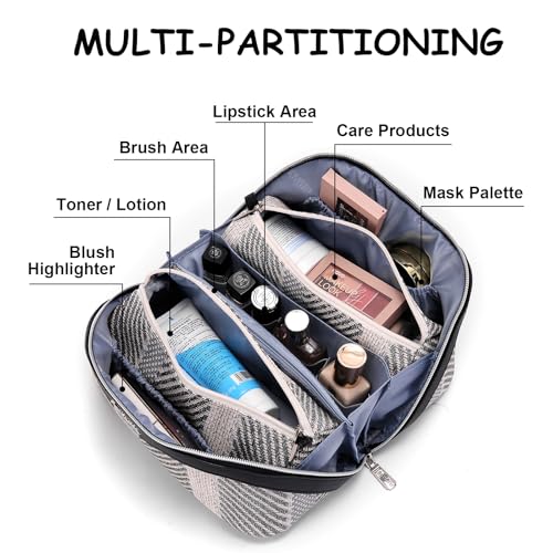 BOYATU Makeup Bag, Makeup Organizer, Toiletry Travel Bag for Women - Black | 3 Pcs Vegan Leather Cosmetic Bag with Compartments - 180° Open-Flat Makeup Organizer - Waterproof Large Capacity Toiletry Bag - color: C-4-Black