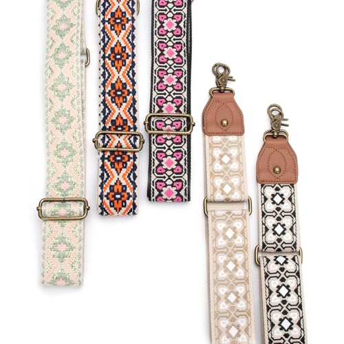 Purse Strap Replacement Crossbody Adjustable Bag Strap Retro Jacquard Embroidery Wide Shoulder Strap for Women Handbags - color: Orange-black Flower