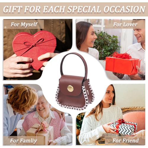 CALFOVERA DIY Handbag Mini Coin Bag Sewing Set for Women Genuine Leather Purse Making Kit Handmade Small Purse Crochet Knitting Supplies for DIY Birthday Bridal Wedding Gift(Brown) - color: brown