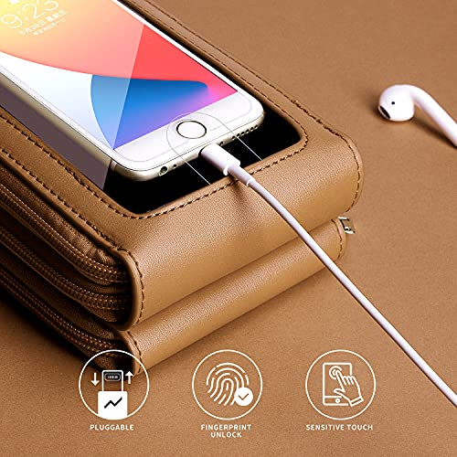 Crossbody Cellphone Purse Women Touch Screen Bag RFID Blocking Wallet Handbag Shoulder Strap - color: Tan-small, size: Small