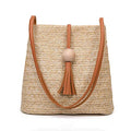 Medium Straw Bag Hand Weave Beach Handbag Summer Crossbody Shoulder Bags Bucket Tassel Totes for Women - color: Brown
