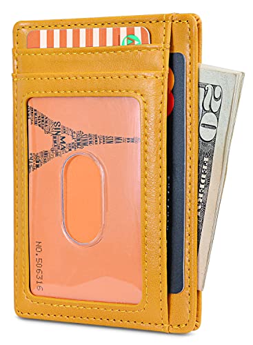 Buffway Slim Minimalist Front Pocket RFID Blocking Leather Wallets for Men and Women - Alaska Yellow - color: Alaska Yellow