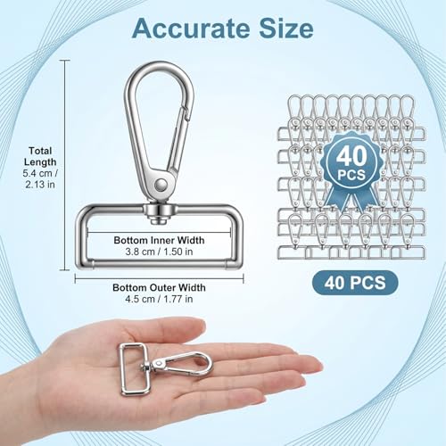 40 Pcs 1-1/2 Inch Lobster Claw Swivel Clasps, D Ring Swivel Lobster Claw Clasps, Metal Lobsters Lanyard Clasp, Push Gate Snap Hooks for DIY Crafts Keychain Purse Bag Making