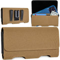 Mopaclle Nylon Phone Holster with Heavy Duty Metal Belt Clip and Card Holder, Compatible with iPhone 17/16/15/14/13/12 Pro and Samsung Galaxy S26/S25/S24/S23/S22/S21/S20 - Khaki - color: Nylon-khaki, size: M(6.0x3.2x0.6)