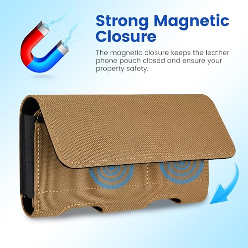 Mopaclle Nylon Phone Holster with Heavy Duty Metal Belt Clip and Card Holder, Compatible with iPhone 17/16/15/14/13 Pro Max,17 Air and Galaxy S26/S25/S24/S23/S22 Plus and FE - Khaki - color: Nylon-khaki, size: L(6.5x3.5x0.6)