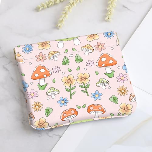 2Pcs PU Leather Small Squeeze Coin Purse Pouch Mini coin Bag Unique And Cute Wallet Cosmetic Bags Change Bag For Women Girls Men （Black and Pink Mushrooms - color: Black and Pink Mushrooms