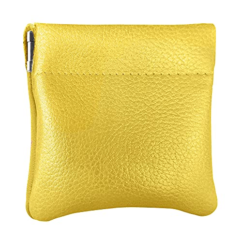 Genuine Leather Squeeze Coin Purse, Coin Pouch Made IN U.S.A. Change Holder For Men/Woman Size 3.5 X 3.5 (Yellow) - color: Yellow